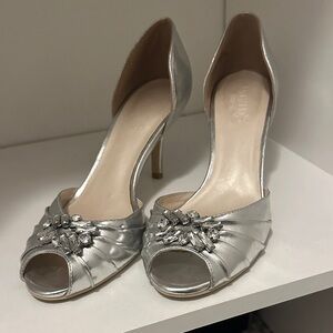 Elegant Silver Peep-Toe Heels